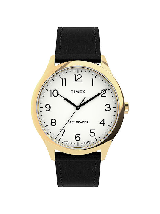 Timex Ρολόι Easy Reader με Δερμάτινο Λουράκι σε Μαύρο χρώμα