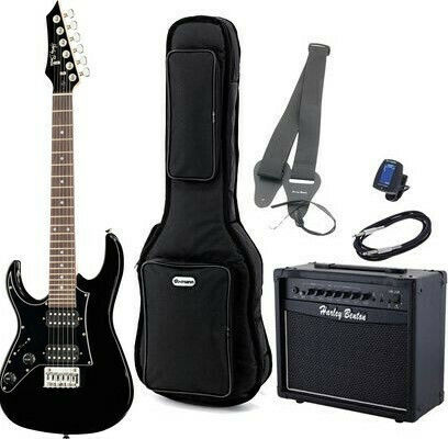 Harley Benton RG-Mini Set Electric Guitar for Left-handed Stratocaster with HH Pickup Configuration Black with Case
