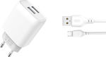 XO Charger with 2 USB-A Ports and Cable micro USB Whites (L57)