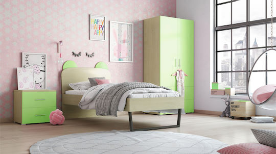 Σετ Παιδικού Δωματίου Krone Grün Eiche 3Stück mit Bett für Matratze 90x190cm