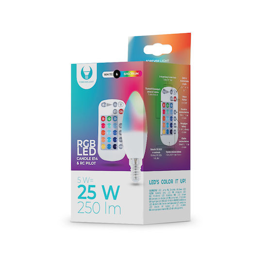 Forever Light Smart Lampe LED 9W für Fassung E14 und Form C37 RGBW 250lm