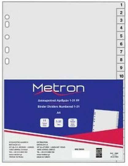 Metron Plastikeinlagen für Dokumente A4 mit Löchern 31Stück 1-31