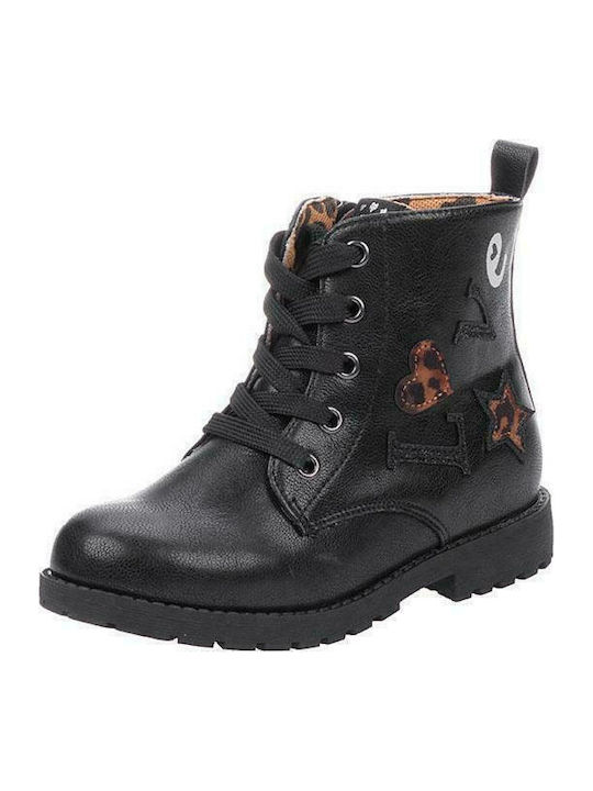 Sprox Kids Leather Military Boots with Zipper Black