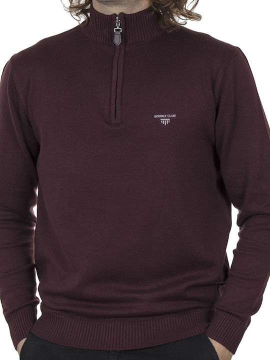 Double Men's Long Sleeve Sweater with Zipper Burgundy