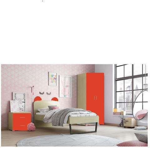 Σετ Παιδικού Δωματίου Krone Rot Eiche 3Stück mit Bett für Matratze 90x190cm