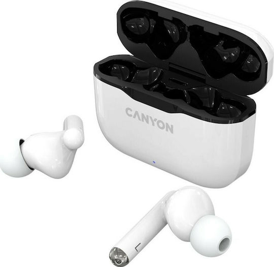 Canyon CNE-CBTHS3W In-ear Bluetooth Handsfree Ακουστικά με Αντοχή στον Ιδρώτα και Θήκη Φόρτισης Λευκά