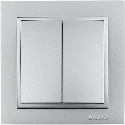 Mono Electric Metallic Recessed Wall Switch Double with Frame Aller Retour Silver