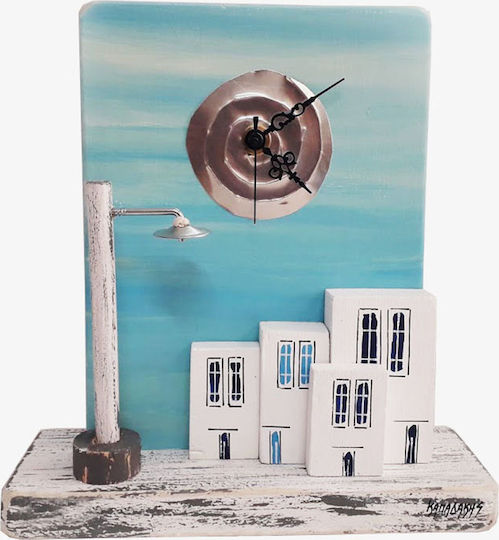 Island Style House Tabletop Clock with Indicators Wooden Multicolour 1109