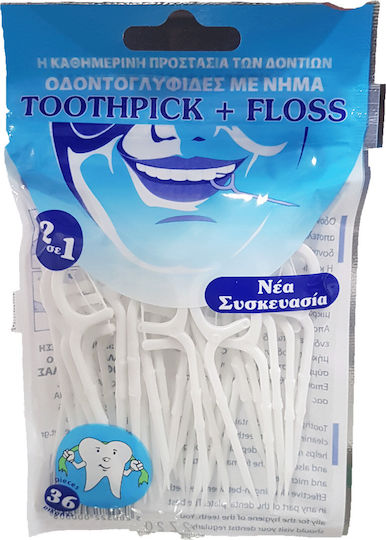 Technofarm Toothpick + Floss 2 in 1 with Handle White 36pcs