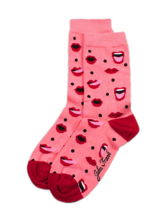 John Frank Red Lips Women's Patterned Socks Pink