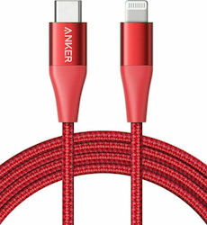 Anker Powerline+ II MFI Împletit USB-C la Cablu Lightning 87W Roșu 1.8m (A8653H91)
