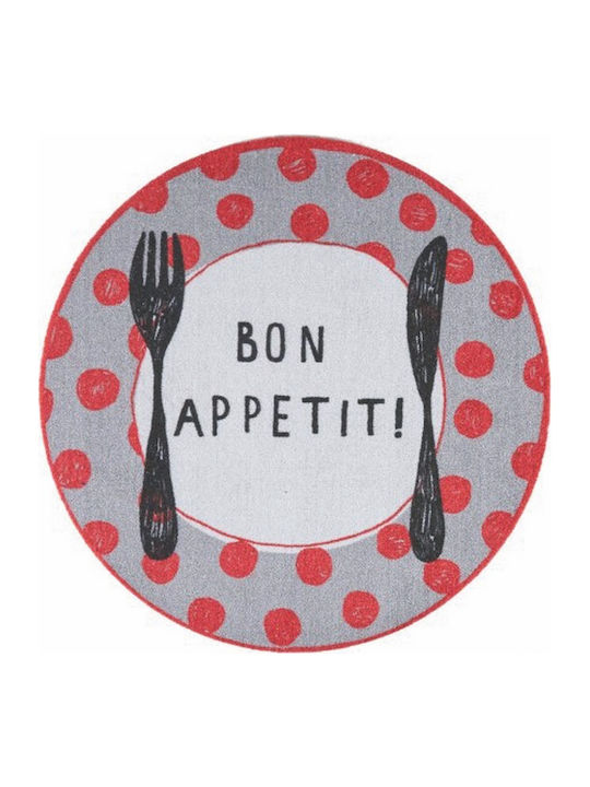 Sdim Cook & Wash Στρογγυλό Χαλάκι Κουζίνας με Αντιολισθητικό Υπόστρωμα 401 Red Dots Bon Appetit Grey 67εκ.