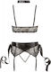 Cottelli Collection Set Sutien Bondage Provocator Seturi De Lenjerie Sexy Cu Dantelă Și Jartiere Negre