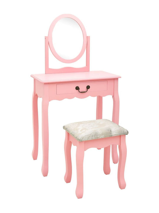 Wooden Makeup Dressing Table Pink with Mirror 65x38x128cm