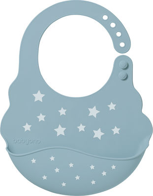 Babyono Αστέρια Wasserdicht Lätzchen Silikon mit Taste & Tasche Hellblau für 6 m+