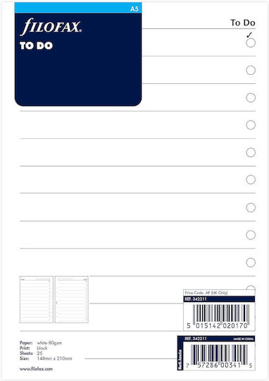 Filofax 20 Rezerve A5 Cu dungi Alb