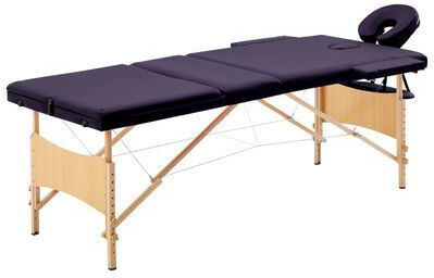vidaXL Wooden Portable/Folding Purple Massage and Physiotherapy Bed 191x70cm 3 Positions