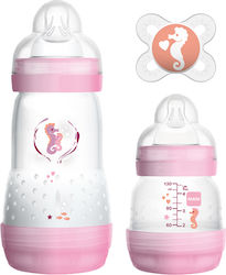 Mam Plastic Baby Bottle Set Easy Start Anti-Colic Starter Set Anti-Colic with Silicone Nipple for 0+, 0+ m, months Pink Hippocampus - Pink 260ml 3pcs