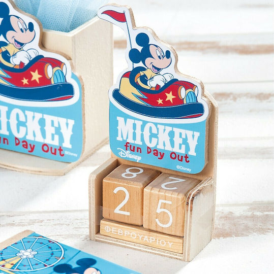 Christening Favor with Calendar Mickey Fun Day Out made of Wood
