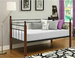 Καναπές Κρεβάτι Μονό Μεταλλικό Καρυδί για Στρώμα 90x190cm