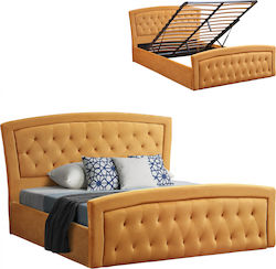 Super Double Bed Padded with Fabric with Storage Space and Slats Gold 160x200cm