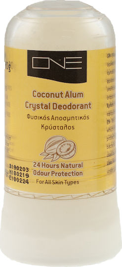 ONE Cosmetics Φυσικός Αποσμητικός Κρύσταλλος Coconut Alum 24h Αποσμητικός Κρύσταλλος 24h σε Stick 80gr
