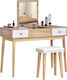 Bodenstehende Schminktisch Schlafzimmer Holz mit Spiegel & Hocker 100x45x118cm