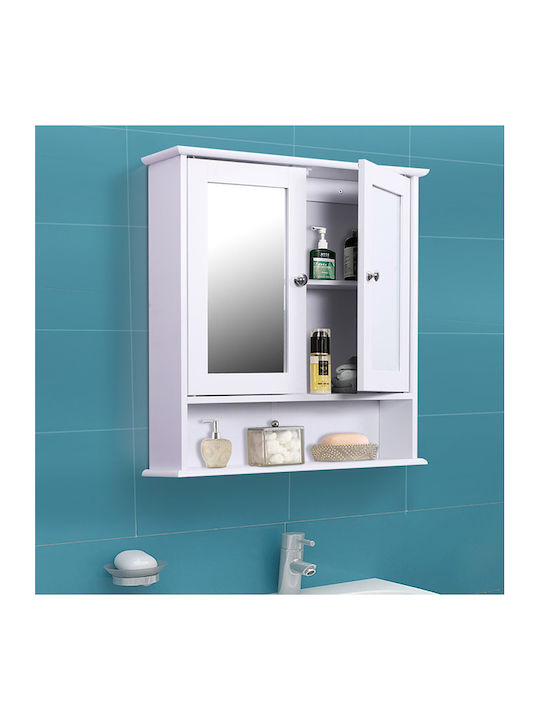 Kleankin 834-182 Правоъгълена Банско Огледало от MDF с Рафт & Шкаф 56x58см Бял