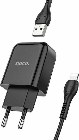 Hoco Φορτιστής με Θύρα USB-A και Καλώδιο Lightning 10.5W Μαύρος (N2 Vigour)