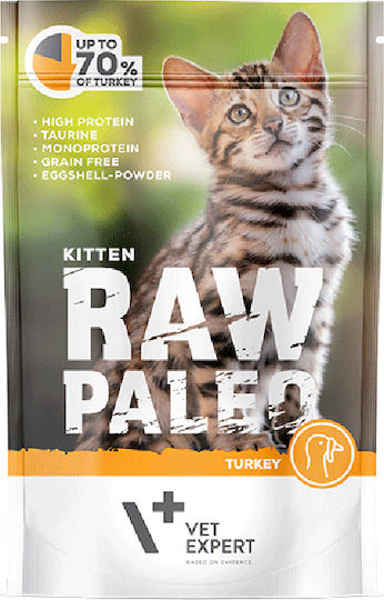 VetExpert Raw Paleo Kitten Υγρή Τροφή για Ανήλικες Γάτες σε Φακελάκι με Γαλοπούλα χωρίς Σιτηρά & Γλουτένη 100gr