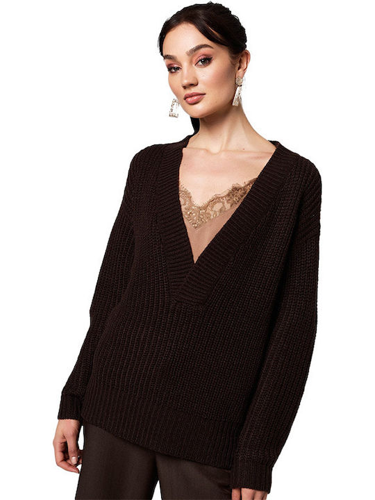 Rut & Circle Women's Blouse Long Sleeve with V Neckline Brown