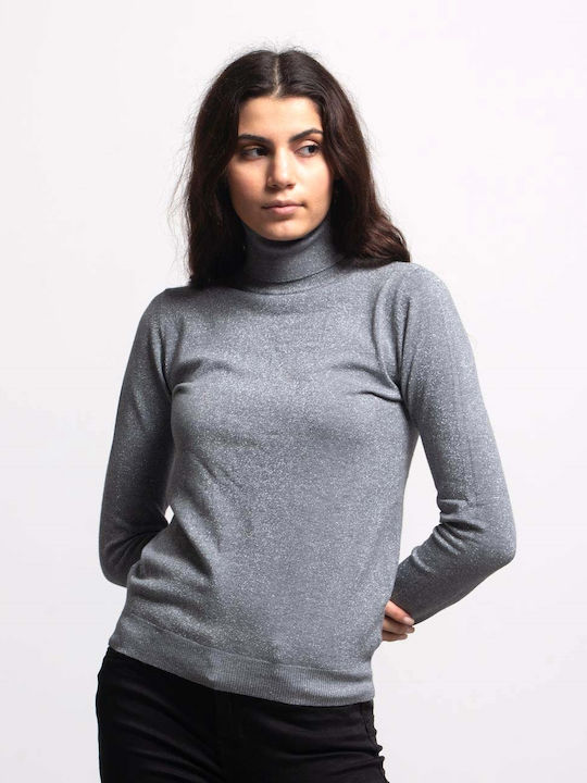 Unifarbene Basic-Rollkragenbluse Grau