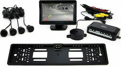 AMiO Σύστημα Παρκαρίσματος Αυτοκινήτου Πλαίσιο Πινακίδας CAM-402 με Κάμερα / Οθόνη / Buzzer και 4 Αισθητήρες 18mm σε Μαύρο Χρώμα