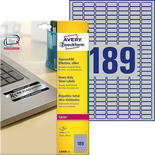 Avery 3780 Αυτοκόλλητες Ετικέτες Α4 Ορθογώνιες 25.4x10mm