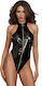 Dreamgirl Stretch Latex High Neck Teddy with Zipper Detail Playset Black