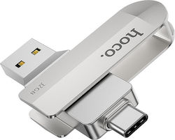 Hoco UD10 32GB USB 2.0 Stick cu conexiune USB-A & USB-C Argint