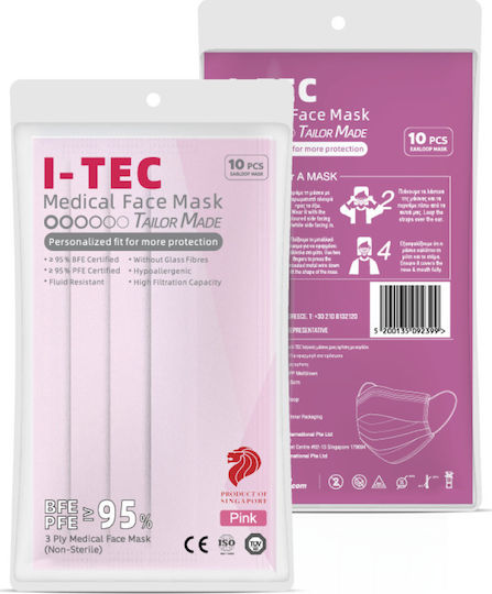 i-tec Face Mask single-use 3ply Protective Mask Non-Reusable Surgical Pink 10pcs