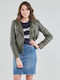 Only Women's Short Biker Artificial Leather Jacket for Winter Gray