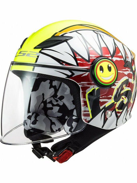 LS2 FF602 Funny Crunch White Hi-Vis Yellow Motorradhelm Jet ECE 22.05 800gr 30602 21 54