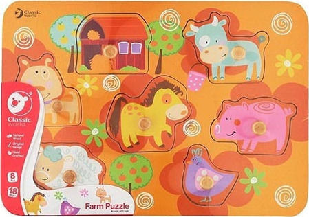 Holz Kinder Steckpuzzle Puzzle mit Einsätzen Farm 7pcs Classic World