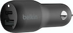 Belkin Încărcător Auto Negru cu Porturi: 1xUSB 1xType-C împreună cu Cablu Tip-C