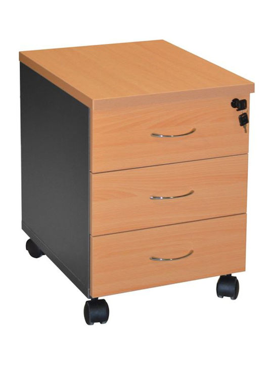 Office Storage Drawer with Wheels, Lock & Drawers Οξιά L38xW48xH53cm