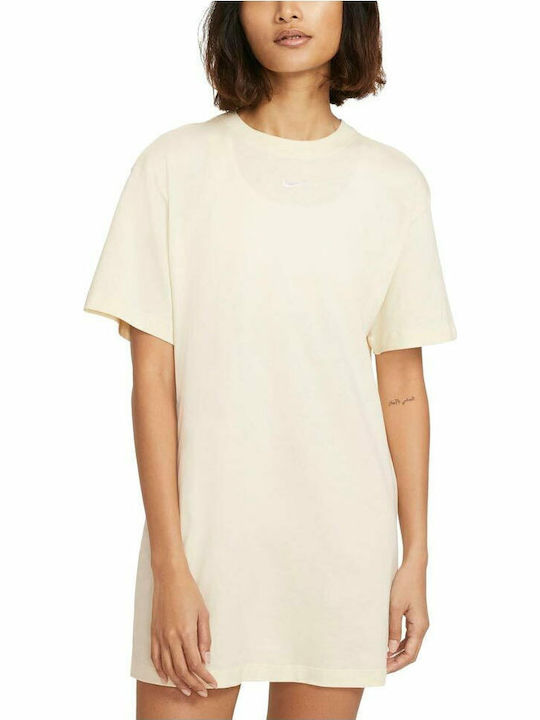 beige athletic dress BEIGE ATHLETIC LENGTH DRESS WITH FABRIC PRINT COLLAR AND EMBROIDERY main image 1