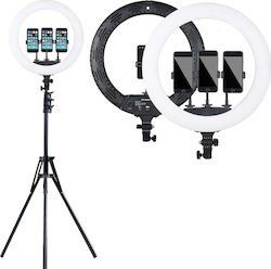 Led Ring Light with 3 mobile holders Ring Light 45cm 2700 - 6500K cu Trepiadă Etaj și Suport pentru Mobil