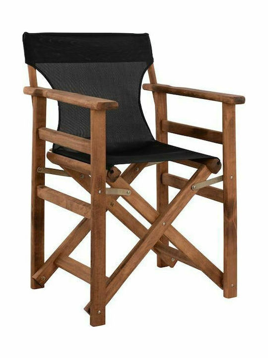 Director's Chair Wooden Walnut With Textilene Black 1pcs 54x57x88.5cm.