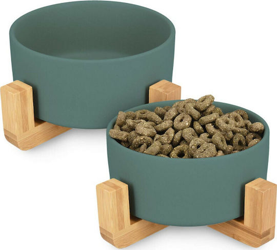 Navaris Keramik Schalen Futter & Wasser für Hund & Katze auf Basis von 850ml 16cm in Grün Farbe 2Stück
