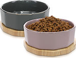 Navaris Κεραμικό Μπολ Φαγητού & Νερού για Σκύλο με Βάση από Ξύλο Βελανιδιάς, σε Ροζ & Γκρι χρώμα Σετ 2 τμχ των 500ml