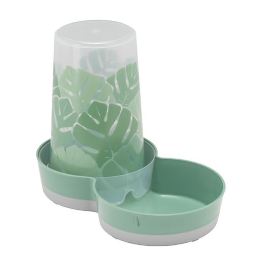 Pet Camelot Automatic Plastic Bowl with Container Food & Water for Dog & Cat with Base 1.5lt in Green Color