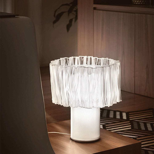 Slamp Accordeon Prisma Material Textil Lampă de masă pentru Soclu E14 cu Abajur Transparent și Bază Argintiu