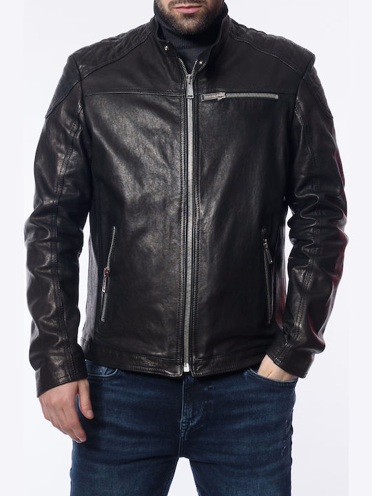 Leather jacket black modern fit